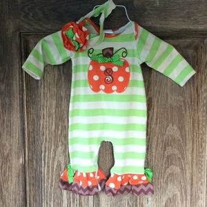 RicRac & Ruffles Pumpkin Romper with Headband